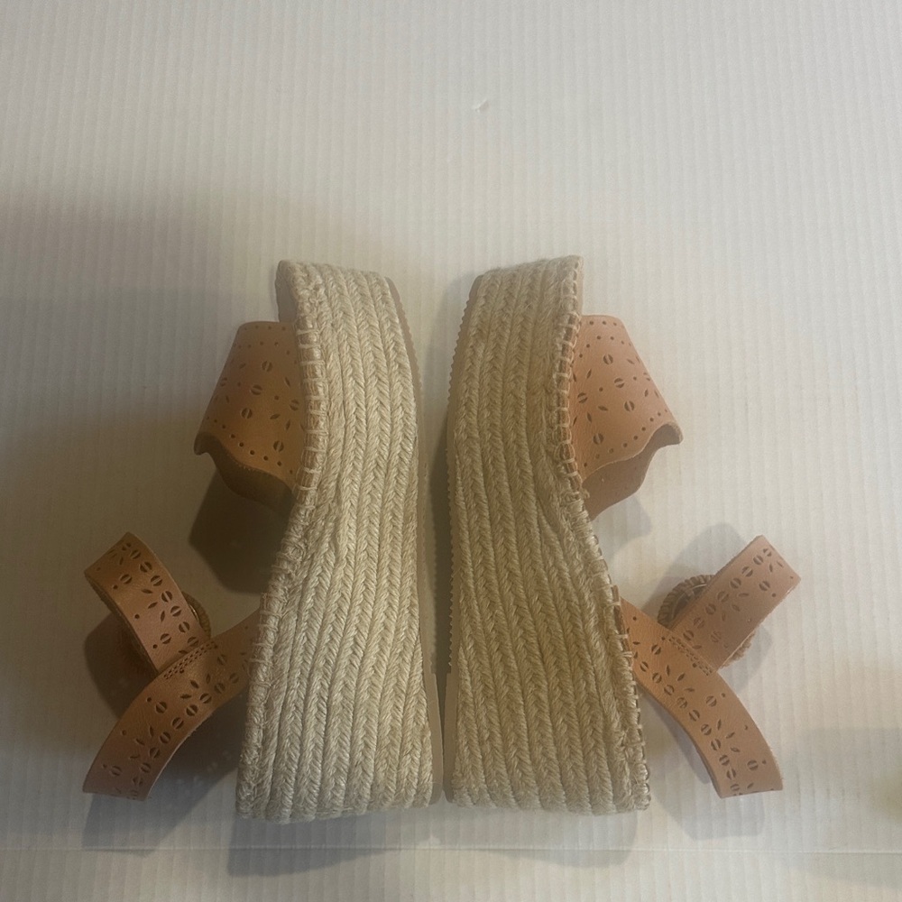 Soludos x Anthro laser tan Sofia Tan leather Woven Platform espadrille Sandals - Picture 1 of 13